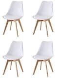 Baroni Home Sedia da Pranzo o Ufficio con Gambe in Legno, Sedia Ergonomica con Cuscino Integrato 57X48X79 cm (4, Bianco)