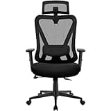 Yaheetech Poltrona/Sedia Ufficio Scrivania Ergonomica Lombare Schienale Reclinabile Bloccabile tra 90° e 130° a Rete Traspirante Braccioli Poggiatesta Regolabili a Ruote Girevole Nera