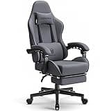 Dowinx Sedia da gaming da ufficio, in tessuto, con cuscino primaverile, azione massaggiante, poggiatesta, ergonomica, con poggiapiedi (grigio)