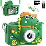 Macchina Fotografica Bambini Dinosauro, 2" 1080P Fotocamera Bambini, HD Selfie Fotocamera Per Bambini 32G, Regalo per bambino e bambina 3 4 5 6 7 8 9 10 11 12 Anni, Regali Giocattolo (Verde)