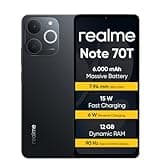 realme Note 70T Smartphone 4+256 GB, Batteria da 6.000 mAh, Ricarica rapida da 15 W con carica inversa da 6 W, 24 GB di RAM dinamica, Display con comfort visivo da 90 Hz, nero