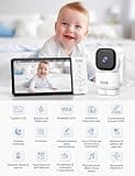 GHB Baby Monitor Video e Audio 5'', 350° Telecamera 720HD IPS Schermo, 5000mAh, Monitoraggio Temperatura, Audio Bidirezionale,VOX, Visione Notturna,Ninne Nanne