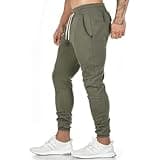 Yageshark - Pantaloni da jogging da uomo, in cotone, per fitness, slim fit, per il tempo libero, verde, L/sottile