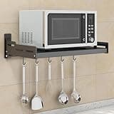 DISDADA Mensola Forno Microonde Da Muro Cucina, Mensola Microonde Salvaspazio Da Parete, Ripiano Microonde Pensile con 5 Gancho (52 * 36 * 14.5)