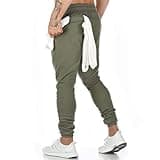 Yageshark - Pantaloni da jogging da uomo, in cotone, per fitness, slim fit, per il tempo libero, verde, L/sottile