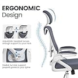 Yaheetech Sedia Ufficio Ergonomica con Braccioli Poggiatesta Regolabile Schienale Alto Funzione Dondolo Poltrona Scrivania Girevole in Rete Traspirante con Supporto Lombare Nera/Grigia