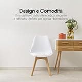 Baroni Home Sedia da Pranzo o Ufficio con Gambe in Legno, Sedia Ergonomica con Cuscino Integrato 57X48X79 cm (4, Bianco)