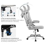 Yaheetech Sedia Ufficio Ergonomica con Braccioli Poggiatesta Regolabile Schienale Alto Funzione Dondolo Poltrona Scrivania Girevole in Rete Traspirante con Supporto Lombare Grigio Intero