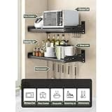 DISDADA Mensola Forno Microonde Da Muro Cucina, Mensola Microonde Salvaspazio Da Parete, Ripiano Microonde Pensile con 5 Gancho (52 * 36 * 14.5)