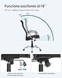 SONGMICS Sedia da Ufficio, Sedia da Scrivania Ergonomica, Girevole, Seduta Imbottito, Regolabile in Altezza e Inclinabile, Portata di 120 kg, Nero OBN034B01