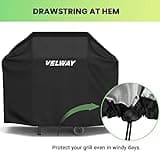 Velway Copertura Barbecue da Esterno, Telo Copri Barbecue Impermeabile, Copri BBQ, Anti Polvere Neve Pioggia Feci di Uccelli Sole,147x61x117cm,Nero