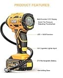 AUTDER Compressore Aria Portatile Senza Fili 180 PSI, Gonfiatore Pneumatici per Auto, Moto e Bicicletta con Manometro LCD, Luce LED, Batteria 21V Ricaricabile e Alimentazione 12V DC - Giallo
