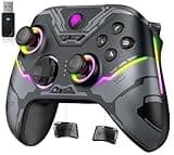 EasySMX X15 Wireless Controller con 7 luci RGB, Controller PC Bluetooth con Joystick Hall, Trigger Hall, Pulsanti programmabili - Compatibile con PC/Switch/Telefono/Tablet-Nero
