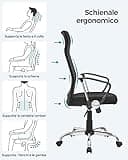 SONGMICS Sedia da Ufficio, Sedia da Scrivania Ergonomica, Girevole, Seduta Imbottito, Regolabile in Altezza e Inclinabile, Portata di 120 kg, Nero OBN034B01