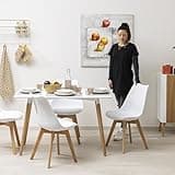 Baroni Home Sedia da Pranzo o Ufficio con Gambe in Legno, Sedia Ergonomica con Cuscino Integrato 57X48X79 cm (4, Bianco)