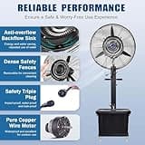 Ventilatore a Nebulizzazione da Esterno Industriale, Ventilatore a Piantana Oscillante con 3 Velocità, Raffreddamento ad Alta Potenza con Serbatoio da 42L per Patio Garage o Palestra(26 inches)