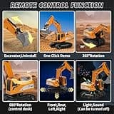 Daioller Escavatore Telecomandato per Bambini,Escavatori Radiocomandato con Spalletta in Metallo,Escavatore Idraulico per Ragazzi con luci e Suoni,6 Canali Sand Digger Regali per Bambini dai 4-7 Anni