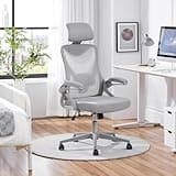 Yaheetech Sedia Ufficio Ergonomica con Braccioli Poggiatesta Regolabile Schienale Alto Funzione Dondolo Poltrona Scrivania Girevole in Rete Traspirante con Supporto Lombare Grigio Intero