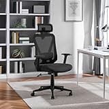 Yaheetech Poltrona/Sedia Ufficio Scrivania Ergonomica Lombare Schienale Reclinabile Bloccabile tra 90° e 130° a Rete Traspirante Braccioli Poggiatesta Regolabili a Ruote Girevole Nera