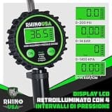 Gonfiatore digitale per pneumatici con manometro (0-1400 kPa) - Quadrante illuminato ANSI B40.7 di facile lettura, parti in ottone massiccio per qualsiasi auto, camion, moto e veicolo ricreativo.