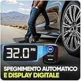 FORTEM Compressore Aria Portatile per Pneumatici, Pompa per Bicicletta, Compressore Aria 230V AC 12V DC con Luce a LED, Manometro Digitale Pneumatici con Gonfiaggio/Spegnimento Automatico (Rosso)