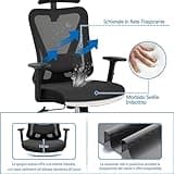 Yaheetech Poltrona/Sedia Ufficio Scrivania Ergonomica Lombare Schienale Reclinabile Bloccabile tra 90° e 130° a Rete Traspirante Braccioli Poggiatesta Regolabili a Ruote Girevole Nera