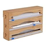 Relaxdays Taglia Pellicola da Cucina, Dispenser a Muro Porta Carta Forno e Stagnola, 23,5 x 39 x 9 cm, bambù, Naturale