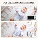 BOIFUN Baby Monitor, Videocamera Neonati Schermo da 4 '', 2000mAh Batteria Ricaricabile, VOX Rilevamento Del Suono, Rilevazione della temperatura e dell'umidità, Visione Notturna, Supporto Ninne Nanne