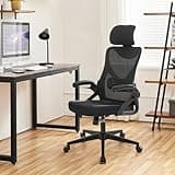 Yaheetech Sedia Ufficio Ergonomica con Braccioli Poggiatesta Regolabile Schienale Alto Funzione Dondolo Poltrona Scrivania Girevole in Rete Traspirante con Supporto Lombare Nera