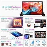TECLAST T65MAX Tablet 13 Pollici 2.2GHz Helio G99 Octa-Core Gaming Tablet Android 14, Dual SIM 4G LTE+5G WiFi, 20GB RAM+256GB ROM(TF 8TB)10000mAh 18W PD/4 Altoparlanti/Widevine L1/13MP/BT5.2/GPS, 2025