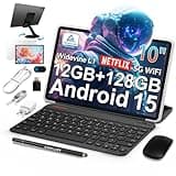 TECLAST P30T Android-15-Tablet 10.1 Pollici, 12GB RAM+128GB ROM(TF 4TB), 2GHz T606 Octa-Core, Widevine L1/GPS/BT5/6000mAh/Tablet con Tastiera+Custodia+Penna+3.5mm Auricolari, 10 Accessori-2025 Newest
