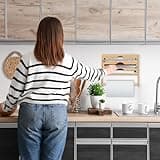 Relaxdays Dispenser Taglia Pellicola con Portarotolo da Cucina, Carta Forno e Alluminio, HLP 31x36x10 cm, bambù Naturale, Plastica, Fibra di Legno