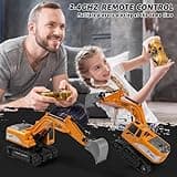 Daioller Escavatore Telecomandato per Bambini,Escavatori Radiocomandato con Spalletta in Metallo,Escavatore Idraulico per Ragazzi con luci e Suoni,6 Canali Sand Digger Regali per Bambini dai 4-7 Anni
