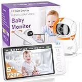 OBVHNUA Baby Monitor Video e Audio, Babyphone con Fotocamera da 5 Pollici 720P HD 2 x 4 x Zoom Digitale, Due Vie, Audio VOX, Visione Notturna, Monitoraggio della Temperatura