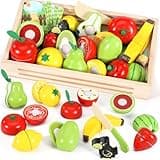 Subtail Frutta da Tagliare Giocattolo - 2 in 1 Gioco da Tavolo - Frutta E Verdura Giocattolo Giochi Bambini 2 3 Anni - Cibo Cucina Giocattolo per Bambini - Giochi Montessori Legno Regalo Bambini
